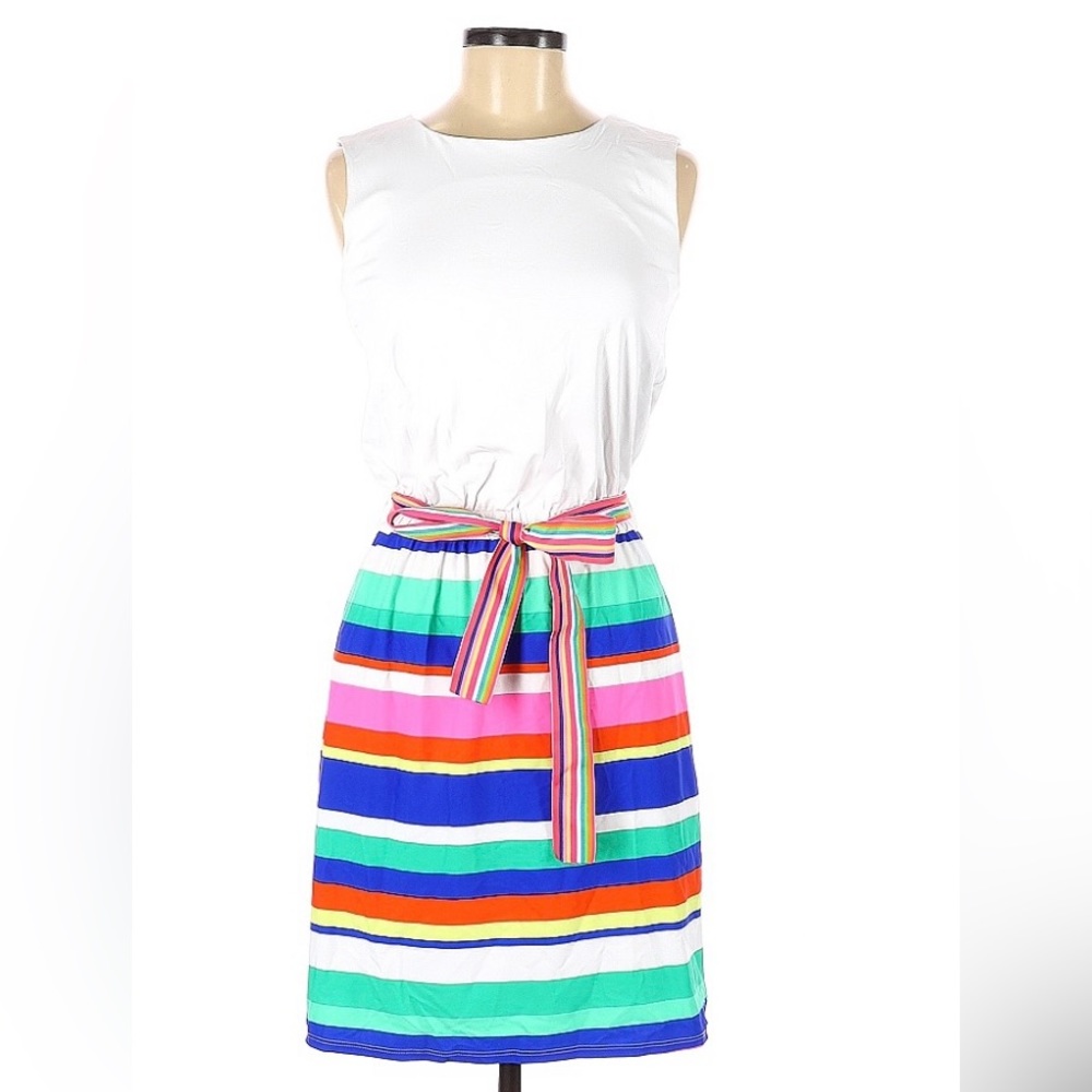 Jude Connally White Top Multicolor Striped Belted Mini Dress